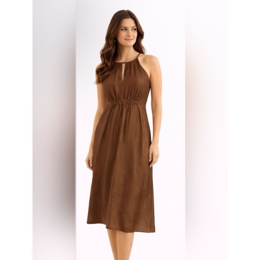Solitaire Empire Waist Silk Midi Dress - Chocolate Brown